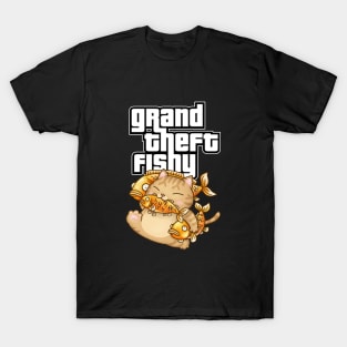 Grand Theft Fishy Cat Stealing Fish T-Shirt